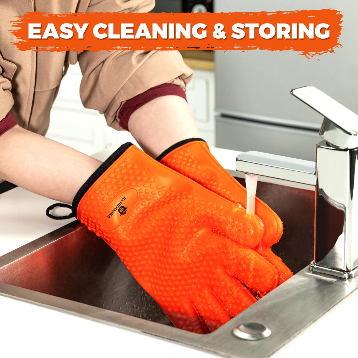 Heat-Resistant BBQ Gloves – Non-Slip Silicone Grip, Waterproof, Perfect for Grilling, Baking, & Smoking – High Heat Protection up to 500°F HASHIMARK