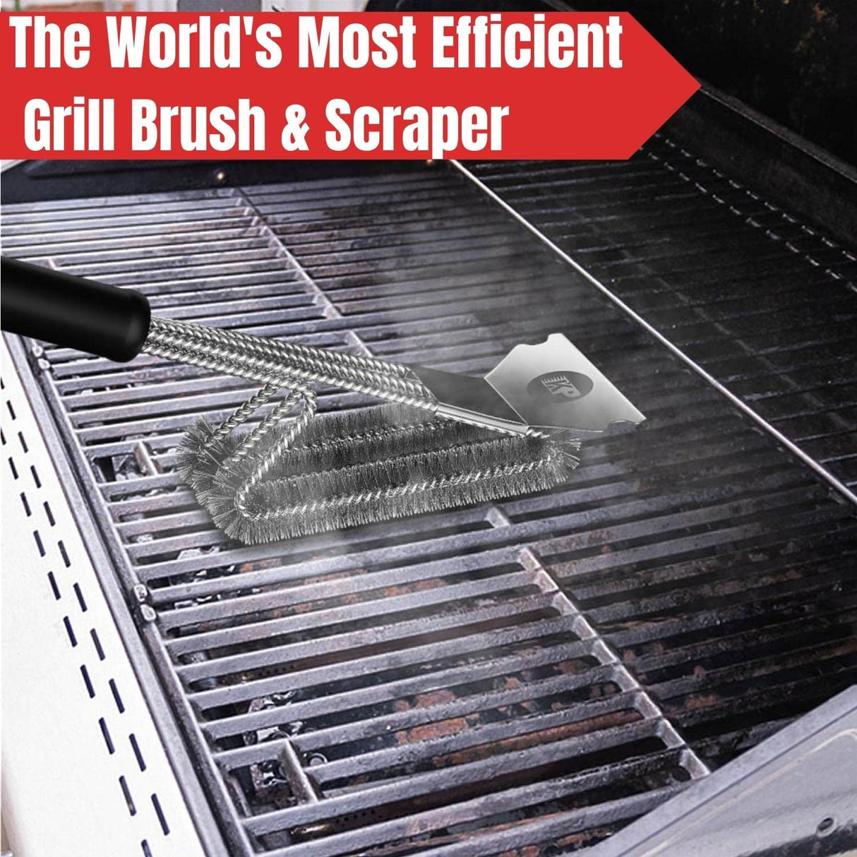 KITCHEN PERFECTION Safe Wire Grill Brush for Outdoor Grill w/Grill Scraper & Grill Mat Grill Cleaning Kit -Extended Handle BBQ Brush for Effortless Grill Cleaning Grill Cleaner Brush Barbecue Tools Kitchen perfection
