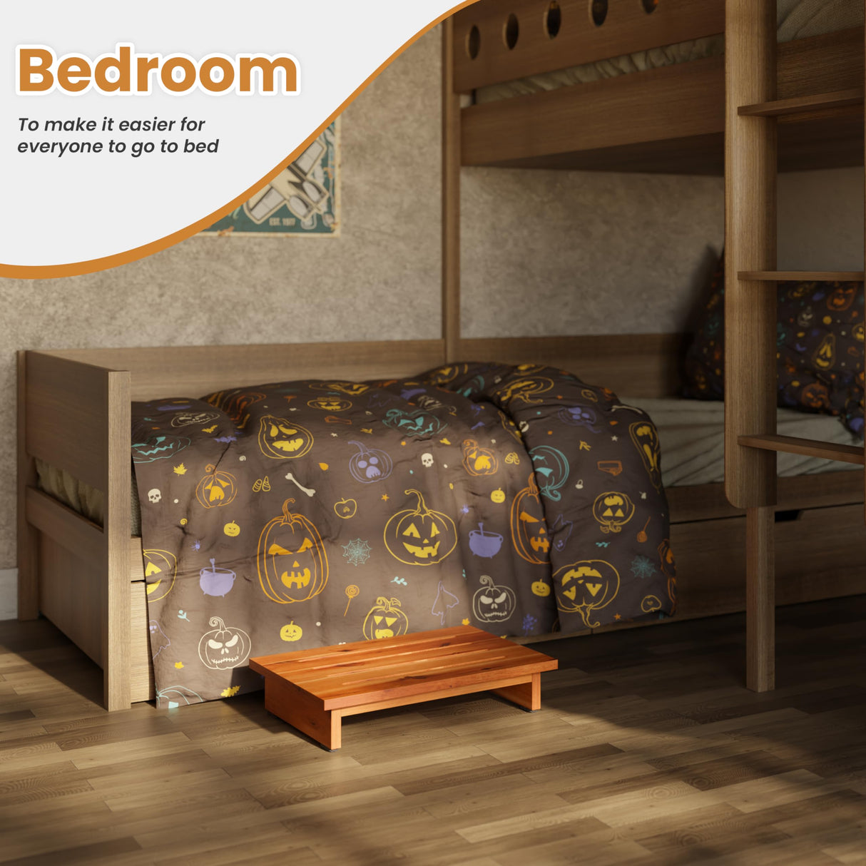 Holana 3.5" Wooden Step Stool for Adults (No Assemble Required)- 500 Lbs One Step Stools for High Bed Riser - Small Stepping Stool for Elderly, Seniors, Kid/Bathroom, Bed, Kitchen (Acacia Wood) HOLANA