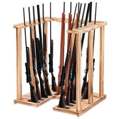 GlikCeil Gun Rack Wooden Rack Rifle Stand Display for 15 Shooting Hunting Guns Organizer and Storage Corner Floor Standing for Home Indoor Exhibition Rifle Lover Gift(Natural Wood)