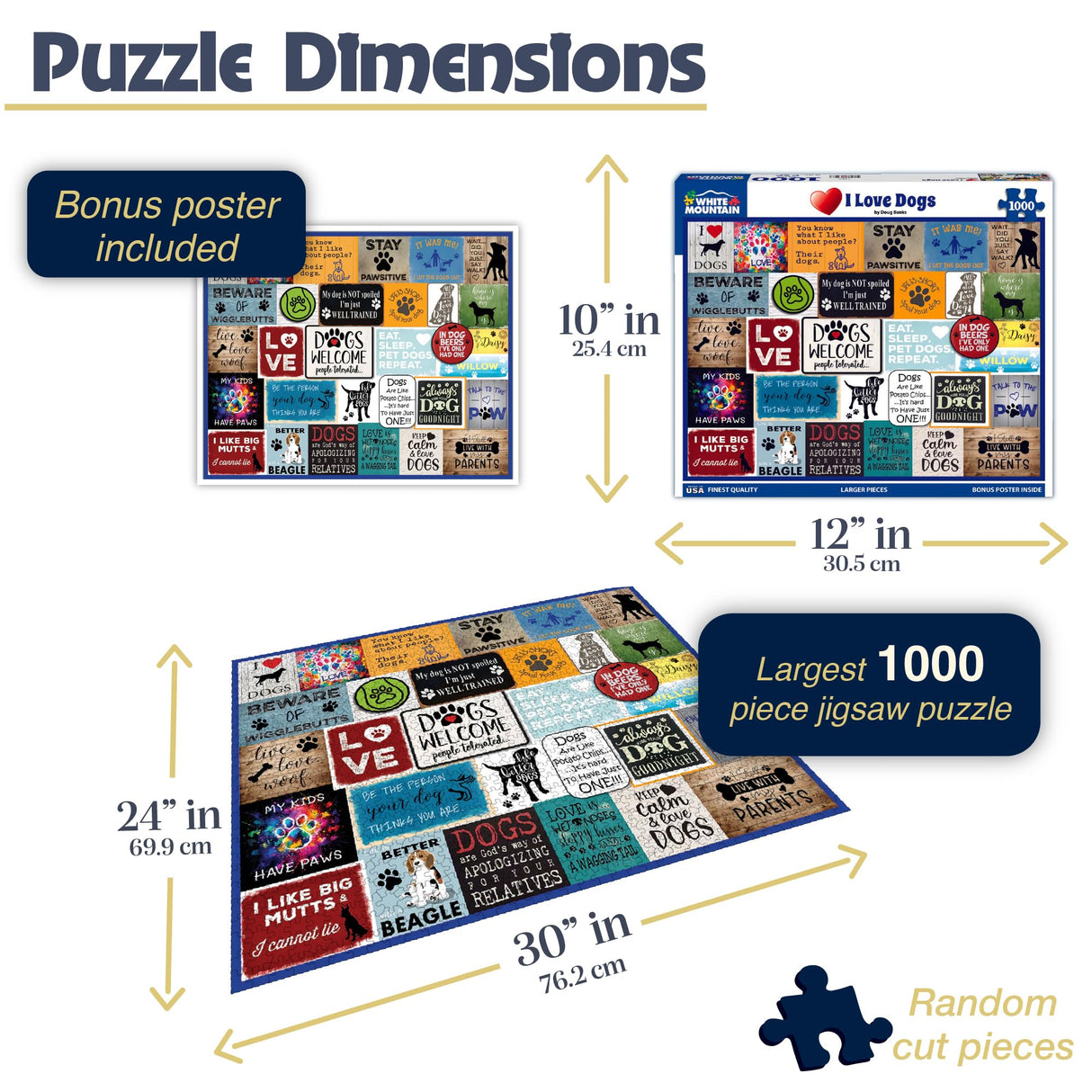 White Mountain Puzzles - I Love Dogs - 1000 Piece Jigsaw Puzzle for Adults & Kids - Fun Family Activity - 24"x30" White Mountain