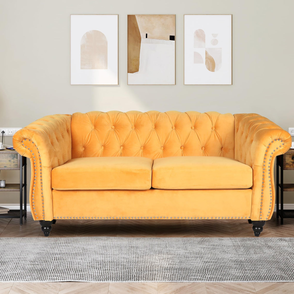QHITTY Accent Sofa, Chesterfield Loveseat Modern Velvet Couch Upholstered Sofa with Tufted Back for Living Room Furniture (Mango) QHITTY