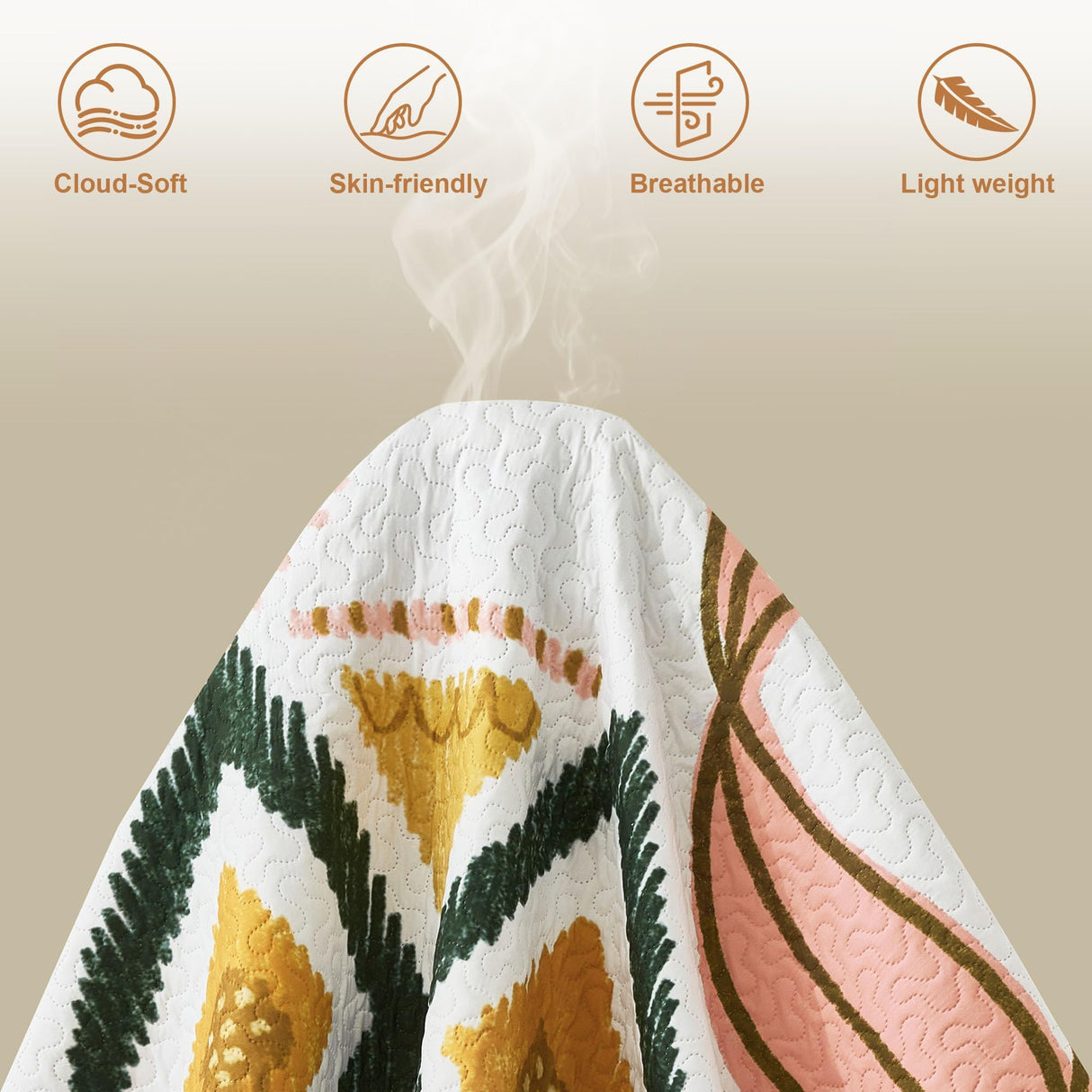 Tyrot 3 Piece Boho Floral Full/Queen Quilt Sets Farmhouse Botanical Reversible Lightweight Bedspread Coverlet with 2 Shams Mid Century Leaves Microfiber Bedding Quilts Set for All Season, 90''x96'' Tyrot