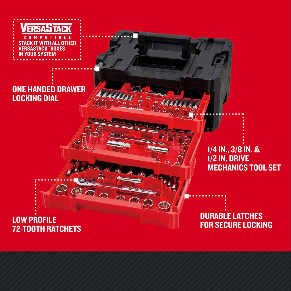 Craftsman 262-Piece Mechanic Tool Set, Master Socket Set with 3-Drawer VERSASTACK Tool Box, SAE/Metric Set (CMMT45309) Craftsman