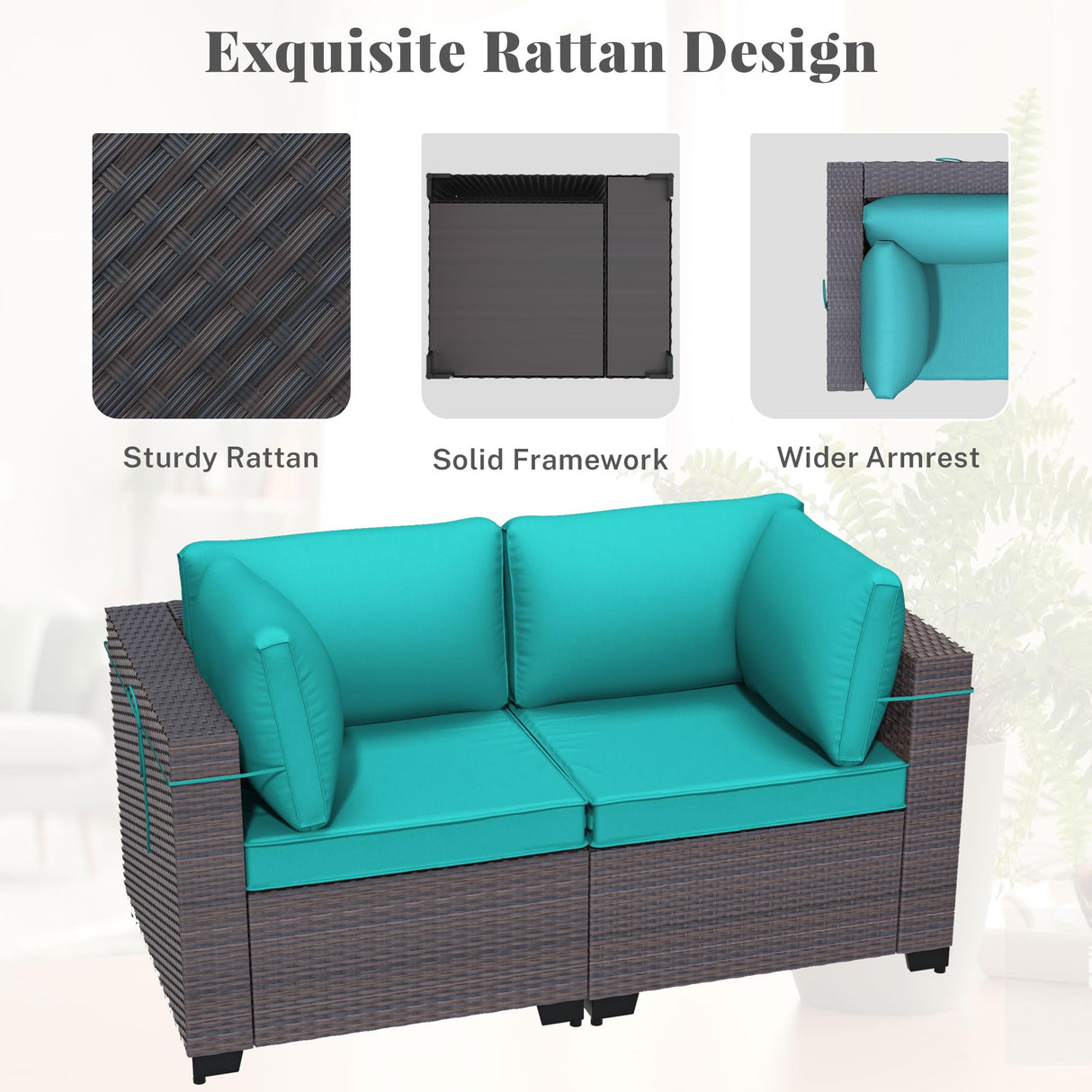 Trumbeak Patio Furniture Set with Fire Pit Table 8 Pieces Outdoor Sectional Sofa Set,PE Rattan Wicker Patio Conversation Set w/43in 55000 BTU Propane Fire Pit Table,Blue Trumbeak