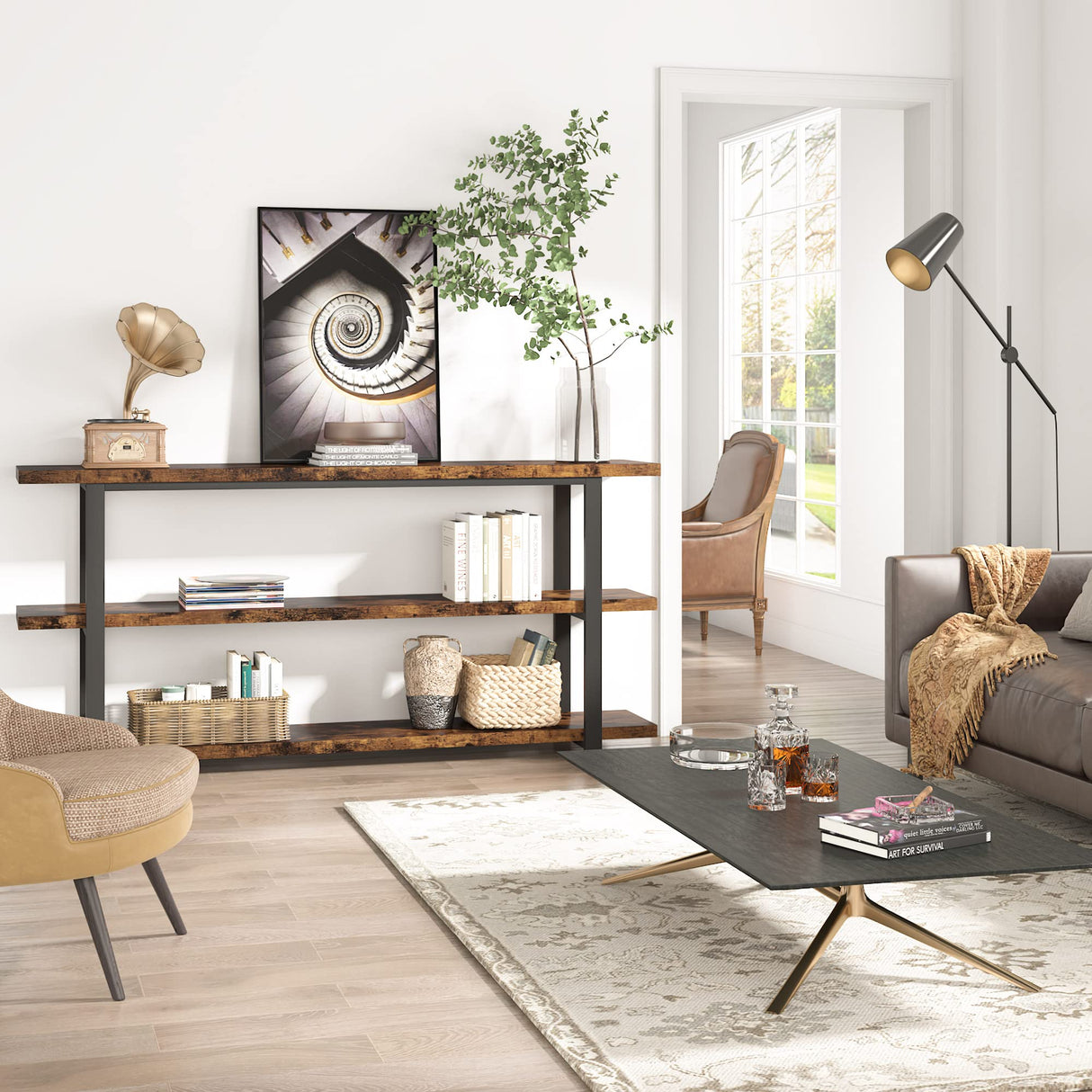 VANOMi 70.8 Inch Extra Long Console Table for Entryway, Narrow Hallway Table, Wood Sofa Table with 3 Tier Storage Shelves for Living Room VANOMi