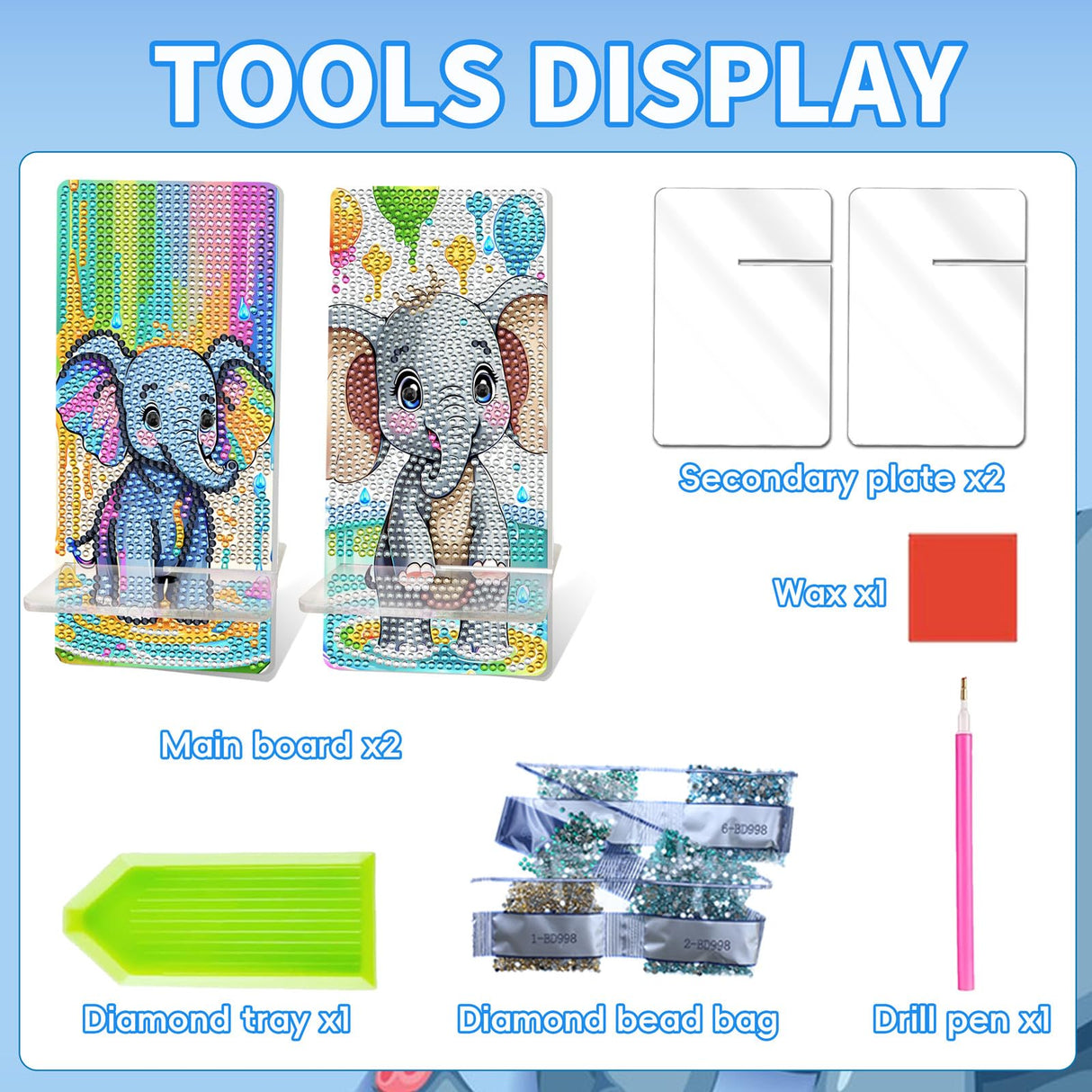 NUFTVI 2 Pack Diamond Painting Cell Phone Stand, DIY Full Crystal Diamond Art Phone Holder and Mirror, Craft Art Kits Gift for Beginner Adult (Little Elephant) NUFTVI