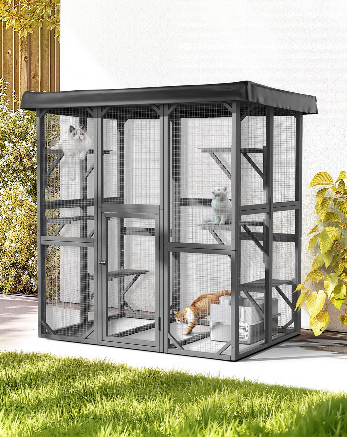 Catio Outdoor Cat Enclosure, 71" Large Cat House for Multiple Cats with Waterproof Roof, 3 Tier Cat Cage with 6 Platform for Patio, Yard, Graden PawGiant