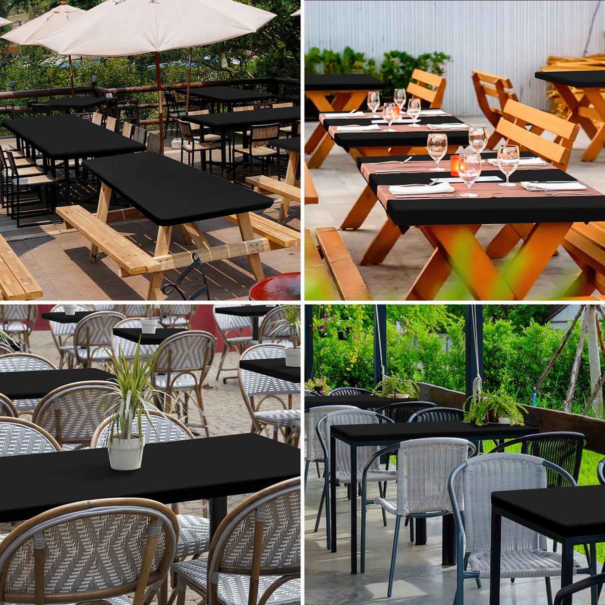 homing 2 Pack Rectangle Table Cloth, Elastic Fitted Fabric Tablecloth Fits for 6 Foot Folding Tables, Washable Table Cover for Picnic, Camping, Indoor & Outdoor (Black, 30" x 72") homing