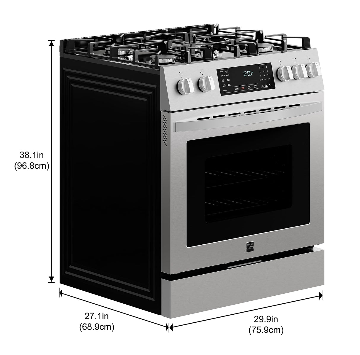 Kenmore Front Control Gas Range Oven with 5 Cooktop Burners, True Convection, Steam and Self Clean, Freestanding Stainless Steel Stove and Oven, 4.8 cu. ft. Capacity Kenmore