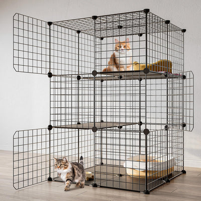 Eiiel 3-Tier Cat Cage Indoor Enclosure DIY Cat Playpen Catio Detachable Metal Wire Kennels 2Lx2Wx3H Crate Large Exercise Place Ideal for 1-2 Cats, Black