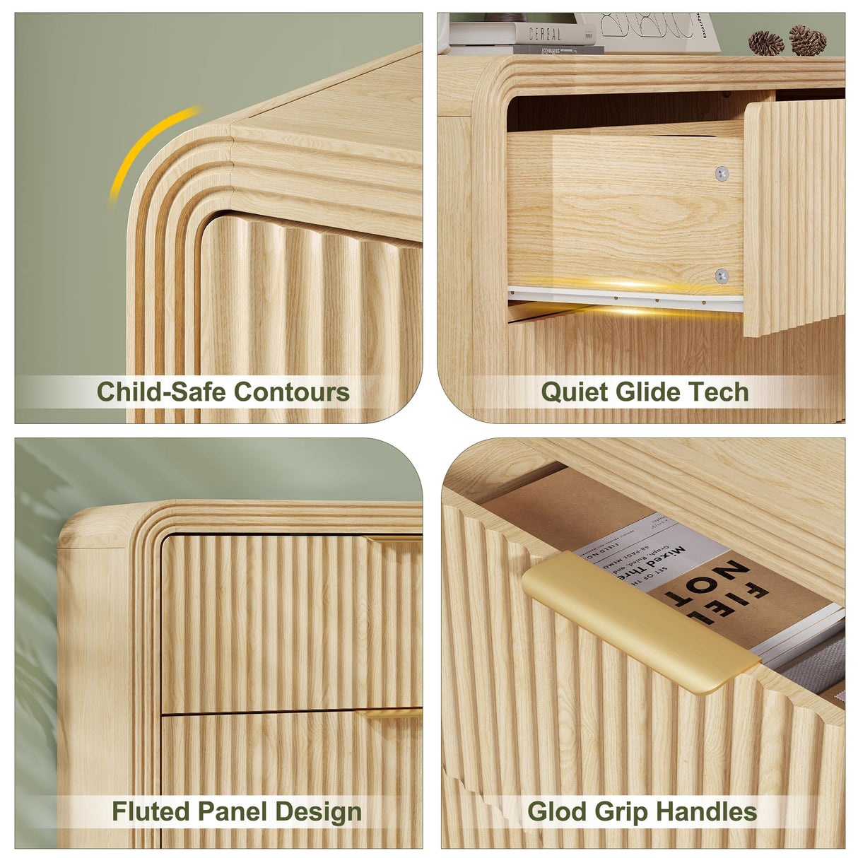 Decofy Fluted 6 Drawers Dresser for Bedroom,55'' Wide Wood Dressers with Gold Handles, Modern Dressers with Wave Texture, Large Storage Chest of Drawers, Bedroom Dresser Organizer (Natural Oak) Decofy