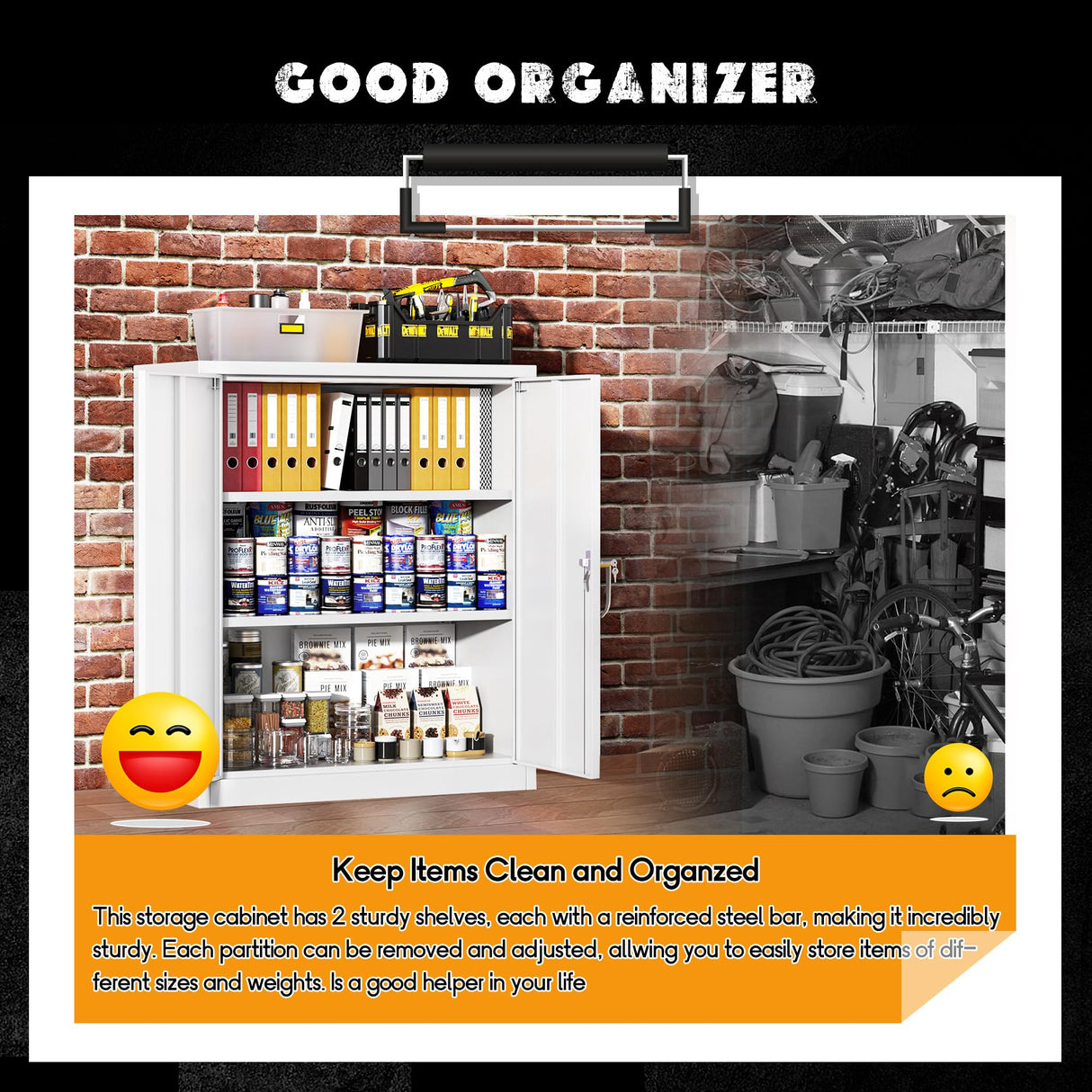 Greenvelly Metal Storage Cabinet with Lock,42" White Lockable Storage Cabinet with Doors and Adjustable Shelves, Locking File Cabinet for Garage,Home,School,Pantry Greenvelly