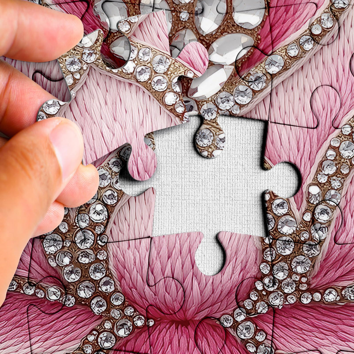 3D Crystal Diamond Lotus Jigsaw Puzzle 1000 Piece for Adult, Art Aesthetic Pretty Jewel Jigsaw Puzzles, Difficult Flower Plant Embroidery Puzzle Larkipuzz