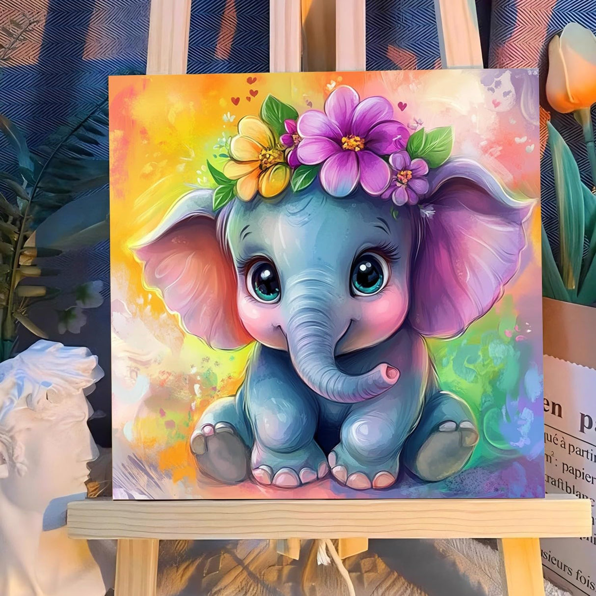 Reivworl Framed Paint by Numbers Kit for Adults Beginner & Kids Ages 8-12, Elephant Paint by Number with Frame and Easel, Painting by Numbers for Gifts and Home Decor (10X10Inch) Reivworl