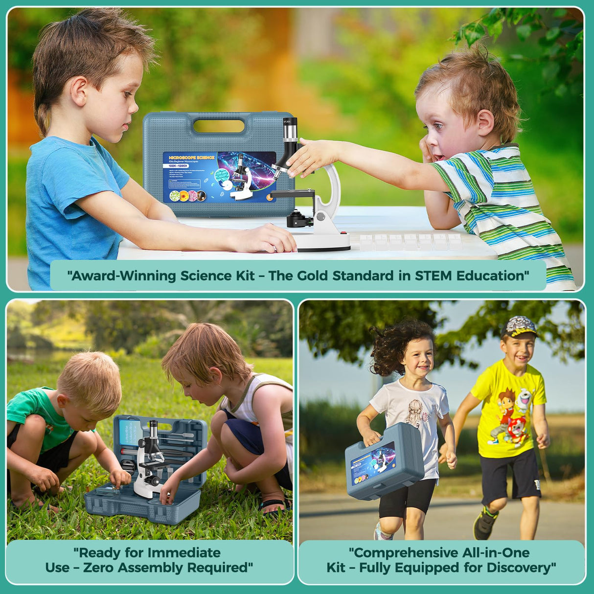 1200X Kids Microscope Science Kit - Handheld Microscope for Kids with Prepared Slides Metal Body LED Light Carrying Box Educational Compound Toy Set for Children Ages 8-12 5 Year Old Boys & Girls Gift USCAMEL