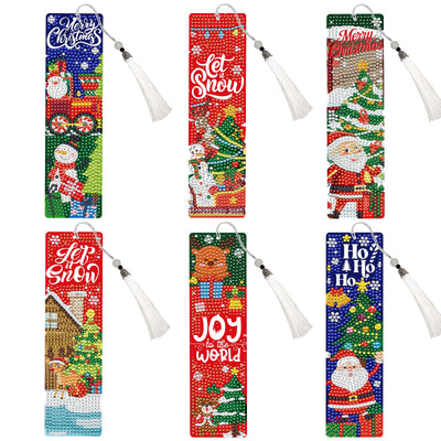 INCOK Christmas Diamond Painting Bookmarks - 6 PCS Diamond Art Bookmarks Set with Tessel DIY Santa Claus Snowman Christmas Tree Reindeer Gem Art Craft Funny Merry Xmas Gift for Book Lover Students