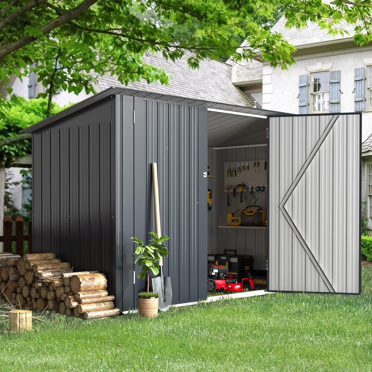 AECOJOY 7x3 Lean to Shed, 3x7 Outdoor Bike Sheds & Outdoor Storage Clearance, Small Lean to Metal Storage Shed, Outdoor Storage Cabinet Weatherproof for Bikes in Dark Grey AECOJOY