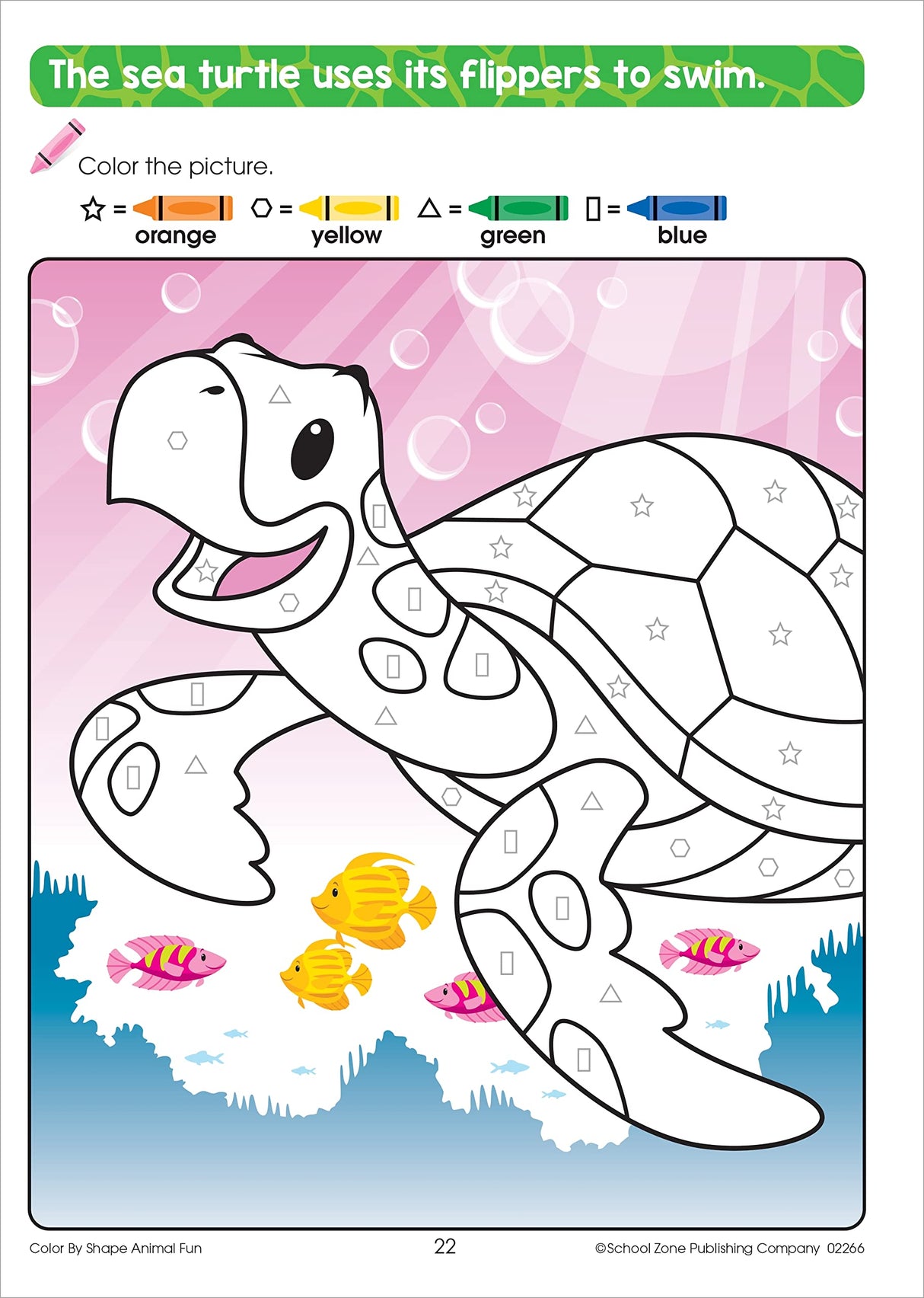 School Zone Color By Shape Animal Fun Workbook: 64 Pages, Preschool, Kindergarten, 1st Grade, Basic Shapes, Coloring, Wildlife, Ages 4 to 6 (Activity Zone Book Series) School Zone
