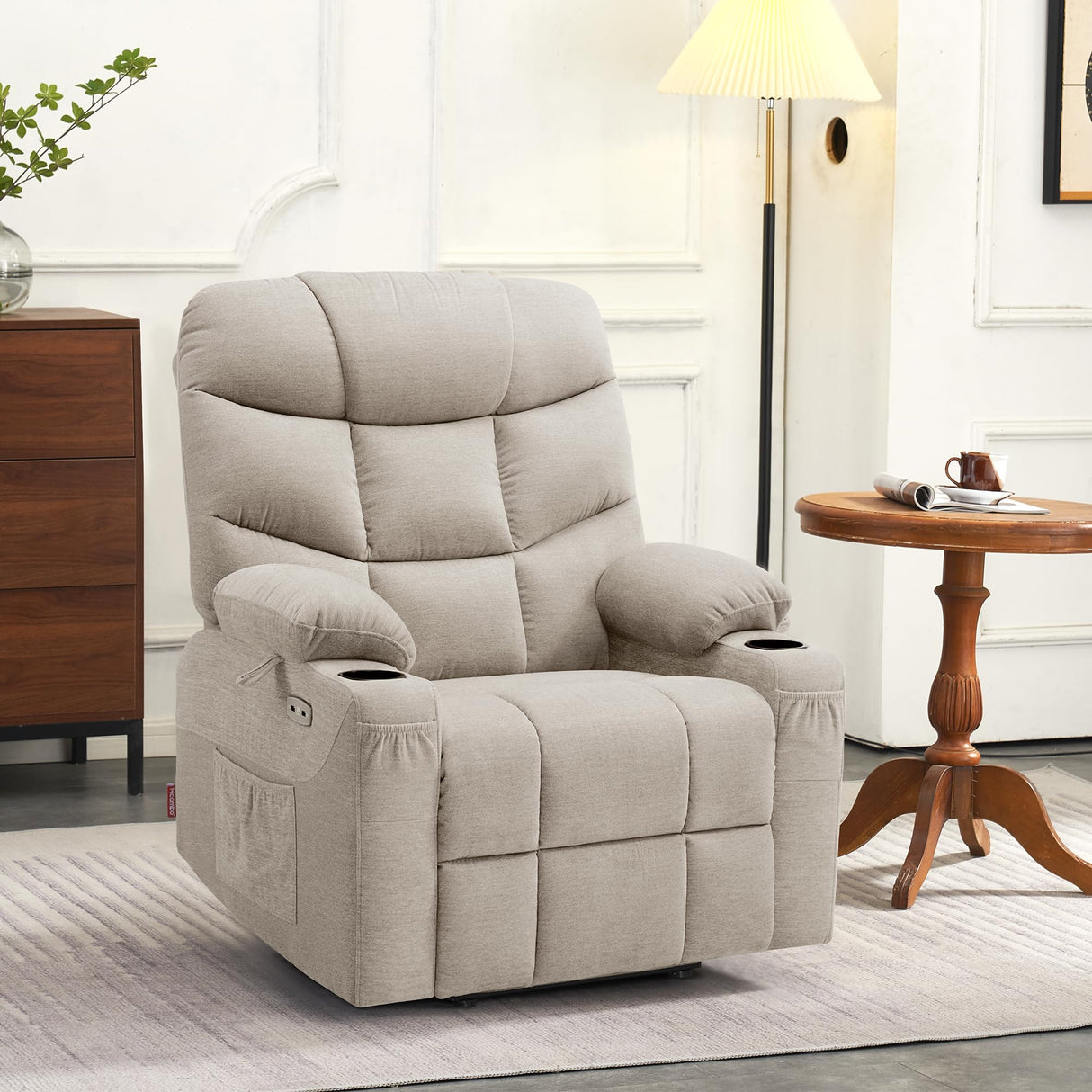 MCombo Power Lift Recliner Chair with Extended Footrest for Elderly People, Fabric 7287 (Oatmeal, Medium-Regular) MCombo