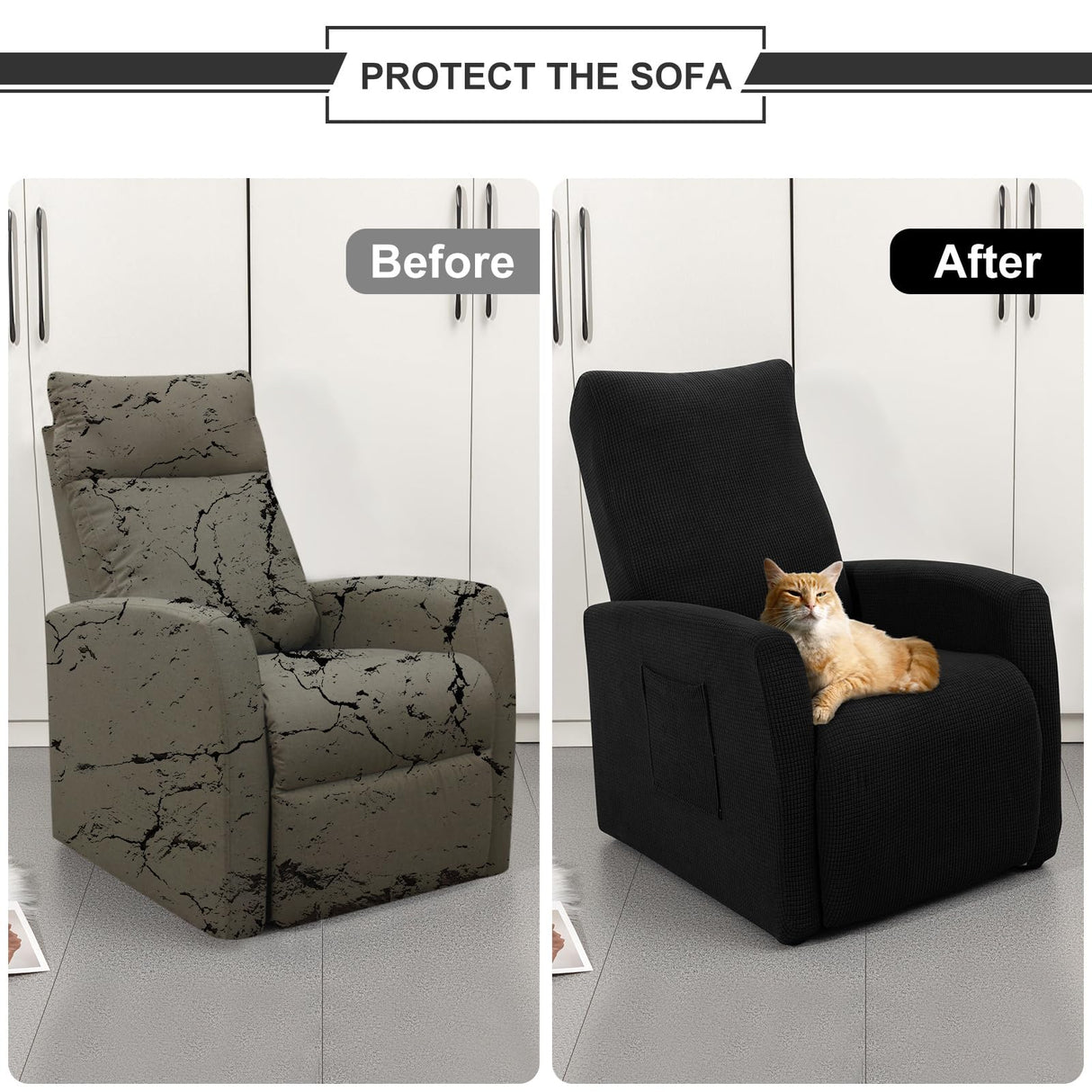 SearchI Recliner Chair Cover Jacquard Chair Covers 4 Piece, Small Recliner Sofa Slipcover for Home Theater Seating with Elastic Bottom, Recliner Protector with Pocket for Recliners, Black SearchI