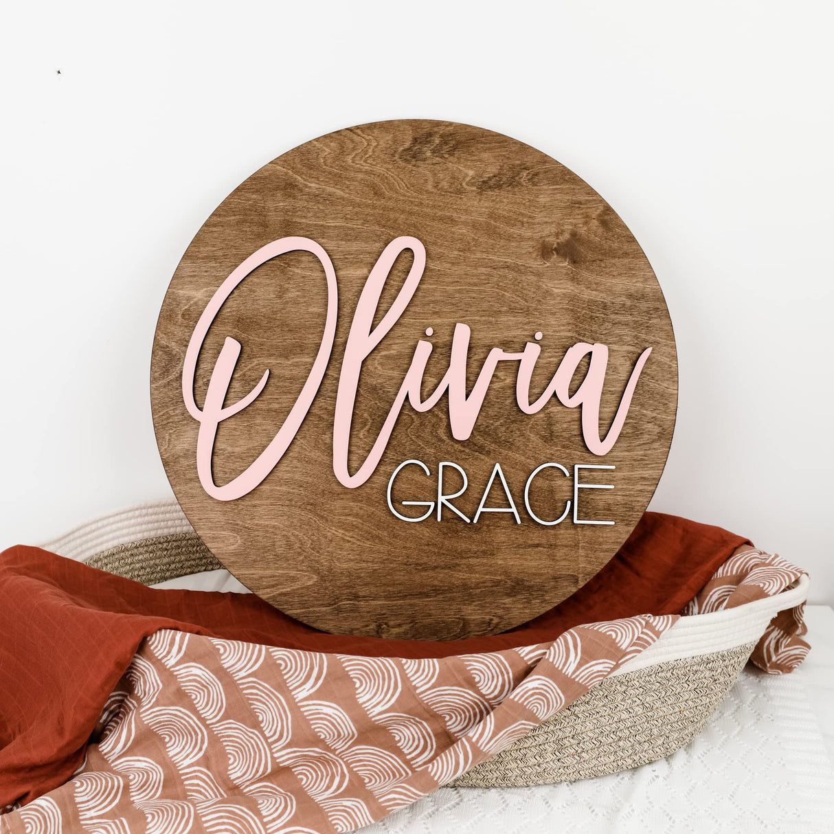 Custom Round Nursery Name Sign, Personalized Wooden Wall Plaque, 12" 18" 24" 30" 3D Wall Art for Children & Kids Rooms, Baby Shower, Hickory Hollow Hickory Hollow Designs