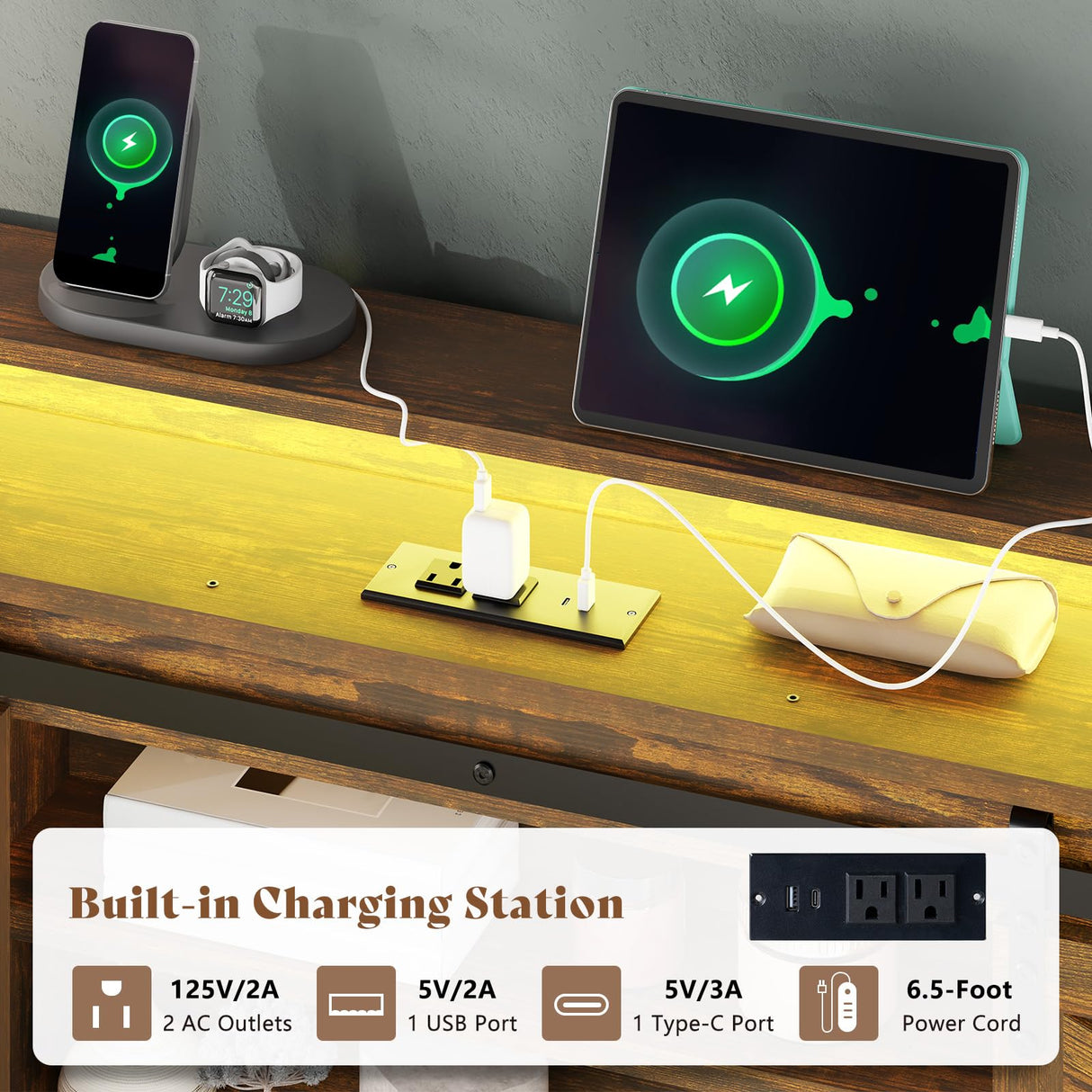 AMERLIFE Twin Daybed with Trundle, Farmhouse Daybed Frame with Sliding Barn Door Headboard and Charging Station & LED Light for Bedroom and Guest Room, Rustic Brown AMERLIFE