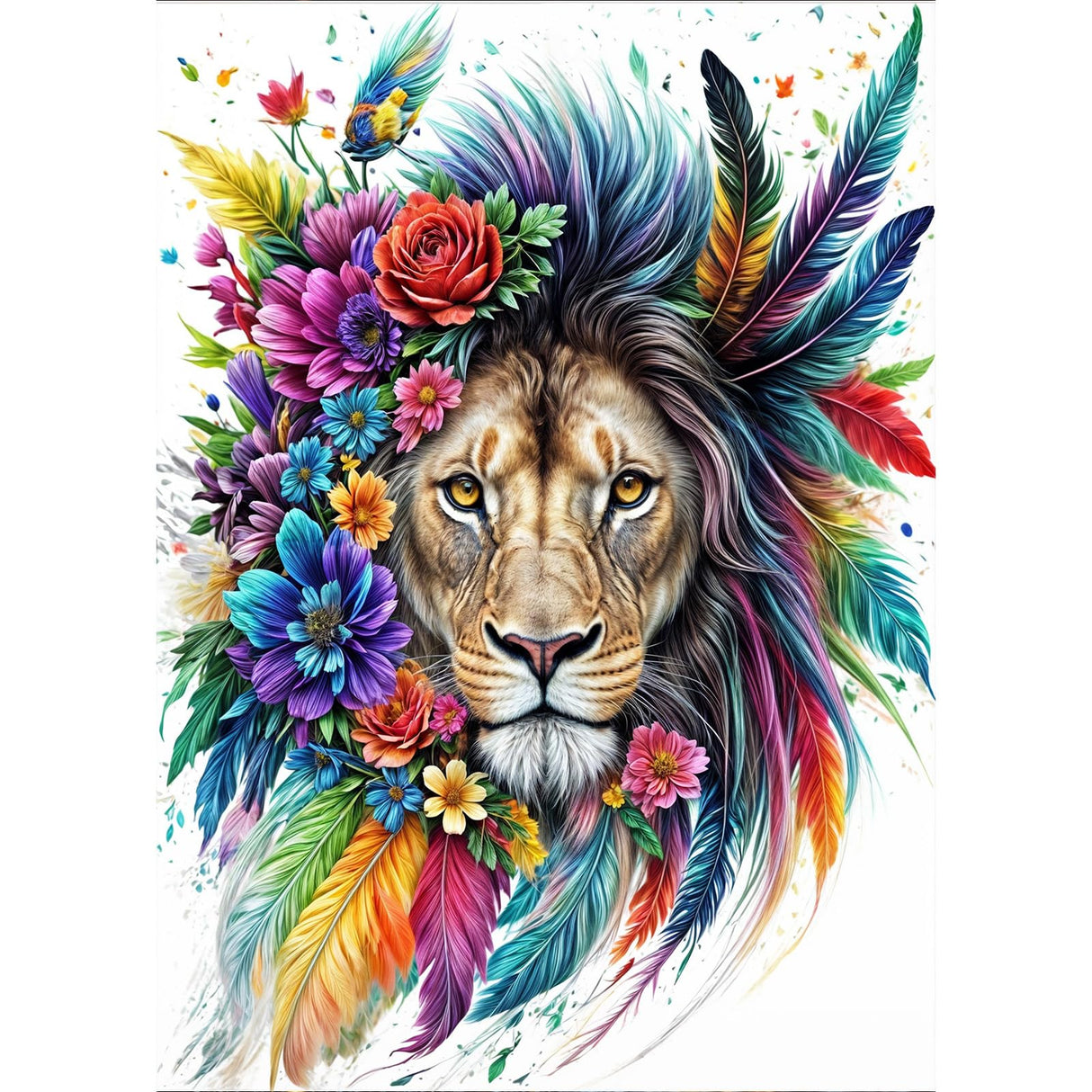 DOMROM Lion Diamond Painting Kits for Adults, Lion Flowers Full Drill Diamond Dots Paintings for Beginners, Round 5D Paint with Diamonds Pictures Gem Art Painting Kits DIY Craft Kits 12x16 inch DOMROM