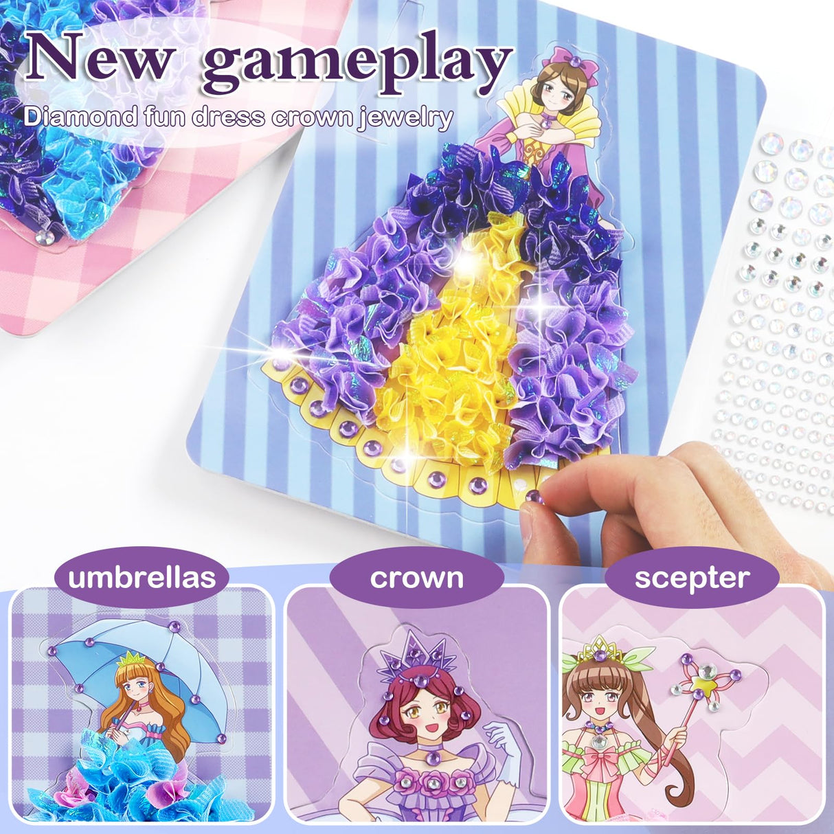 STAOVA Poke in Art Kits for Girls, DIY Pretty Princess Game with 12 Pcs Magical Princesses & 9 Pcs Accessories, Crafts for Kids Ages 4-8, 8-12 (Purple) STAOVA