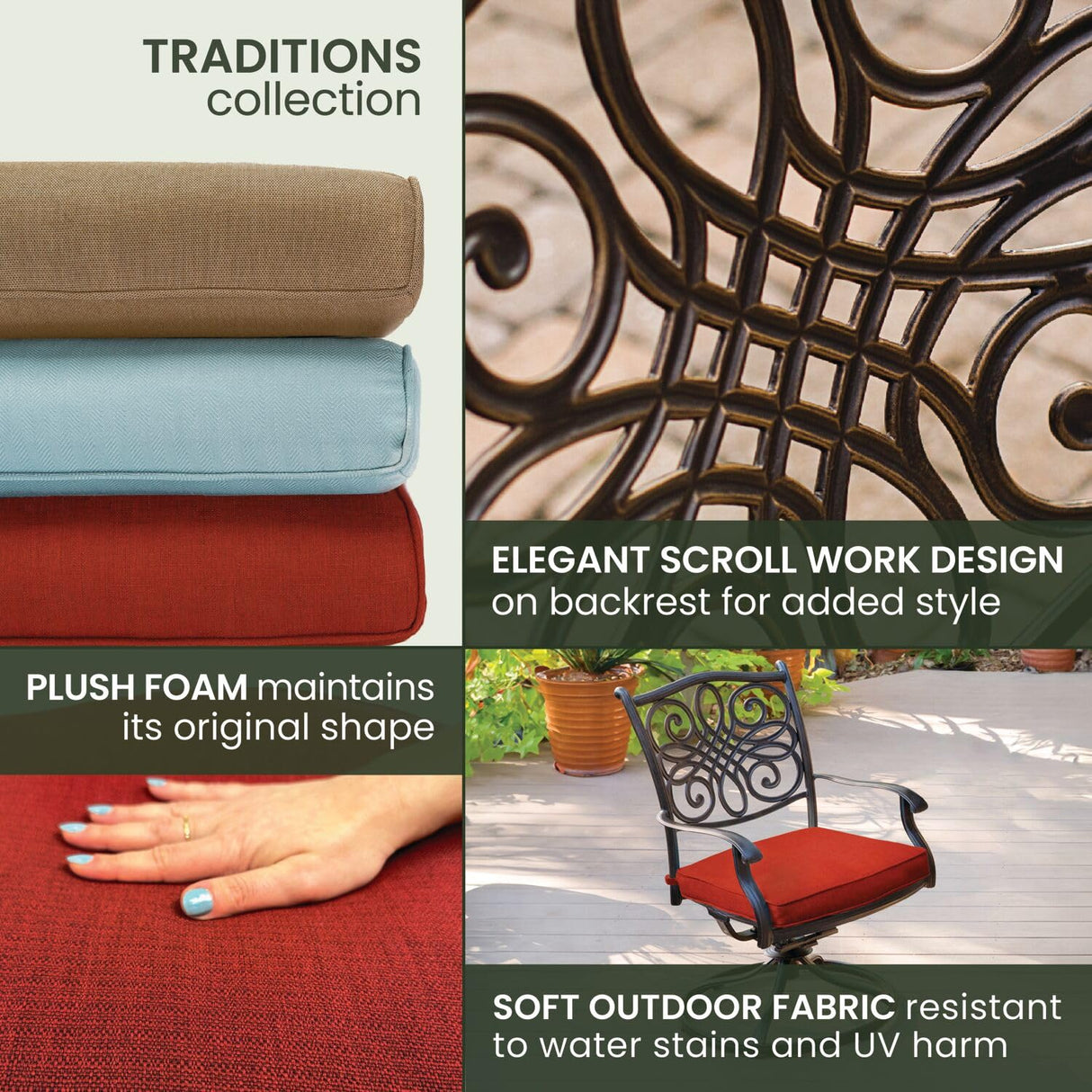 Hanover Traditions 11-Piece Modern Outdoor Dining Set with Rust Resistant Cast Aluminum Rectangular Large Dining Table and 10 Swivel Rocker Chairs with Plush Weather Resistant Red Cushions Hanover