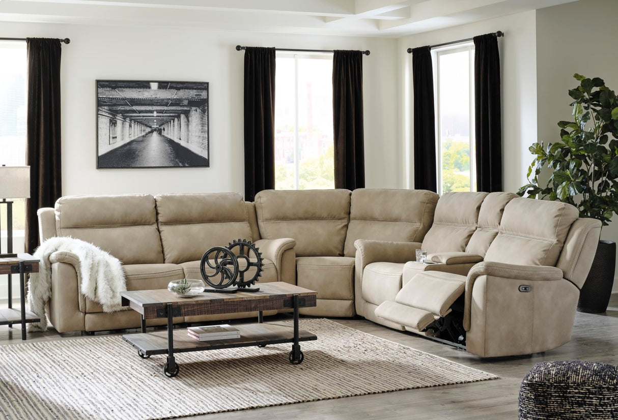 Signature Design by Ashley Next-Gen DuraPella Power Reclining Loveseat with Center Console and Adjustable Headrest, Beige Signature Design by Ashley