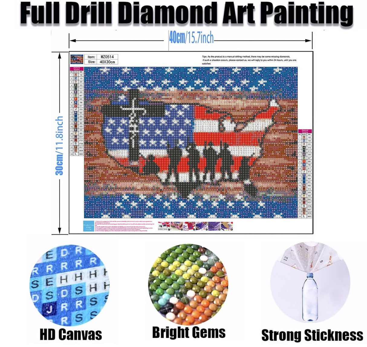 Ekuxom 4th of July Diamond Art Kits for Adults, Army American Flag Diamond Art Painting Kits Patriotic Beginner Arts Full Round Drill Crafts Home Wall Decor Gifts 12x16 inch Ekuxom
