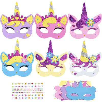 Fennoral 6 Pack Unicorns Masks Craft for Kids Creative Make Your Own Unicorns Masks Foam Stickers DIY Arts and Crafts for Kids Boys Girls Unicorns Theme Party Decorations Birthday Gift