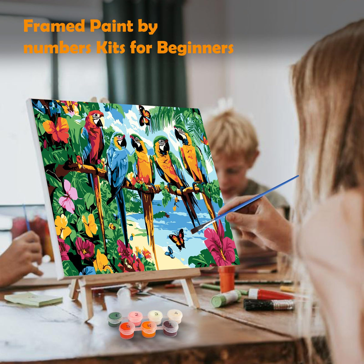 MOGTAA Parrot Paint by Numbers Kit for Adults Beginners with Frame, Landscape Adult Paint by Number Kits on Canvas with Easel, Easy DIY Flowers Oil Painting Kits for Home Decor, 8x12in MOGTAA