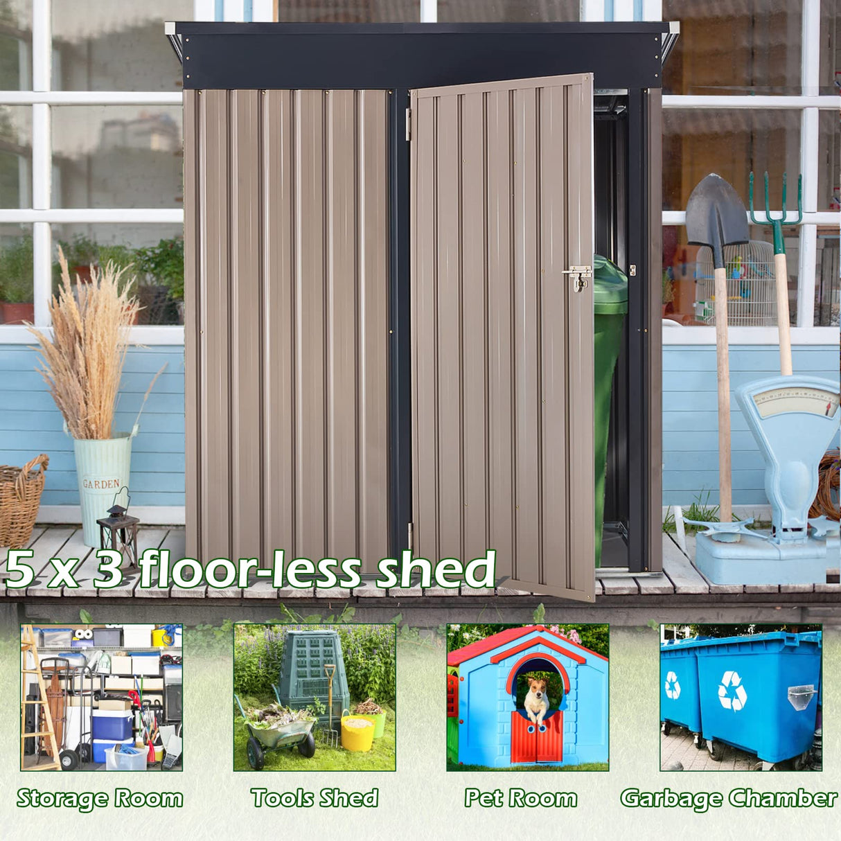 AECOJOY 5' x 3' Outdoor Storage Shed, Small Metal Shed (16.6 Sq.Ft Land) with Design of Lockable Door, Utility and Tool Storage for Garden, Backyard, Patio, Outside use. AECOJOY