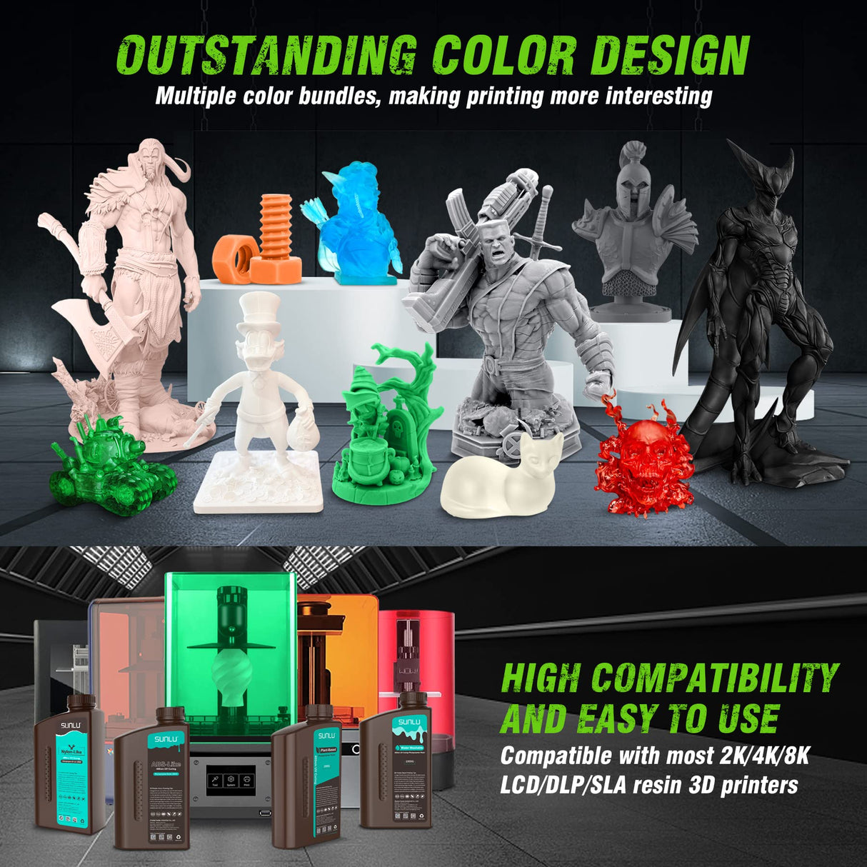 SUNLU 3D Printer Resin, Strong Durable Nylon Like 3D Resin for LCD DLP SLA Resin 3D Printers, 395-405nm UV Light Curing 3D Printing Liquid Photopolymer Resin, Good for Functional Parts, 1000g, Grey SUNLU