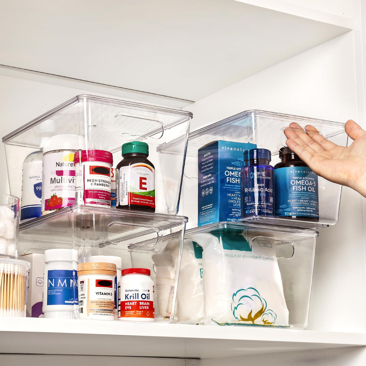 Vtopmart 6 Pack Clear Stackable Storage Bins with Lids, Large Plastic Containers with Handle for Pantry Organizer and Storage,Perfect for Bathroom,Cabinet,Kitchen,Fridge,Closet Organization Vtopmart