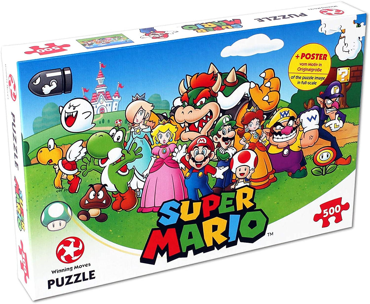 Winning Moves Super Mario and Friends 500 Piece Jigsaw Puzzle Game, Piece Together Mario, Luigi, Yoshi, Bowser and Toad, Gift and Toy for Ages 10 Plus Winning Moves