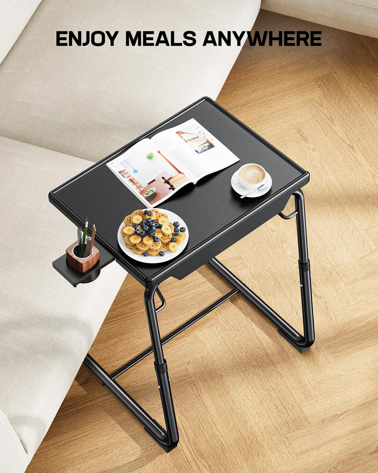 LORYERGO TV Tray - TV Table, Folding Table Trays, w/6 Height & 3 Tilt Angle, w/Cup Holder, Dinner Tray for Eating on Couch, Laptop, Bed & Couch LORYERGO