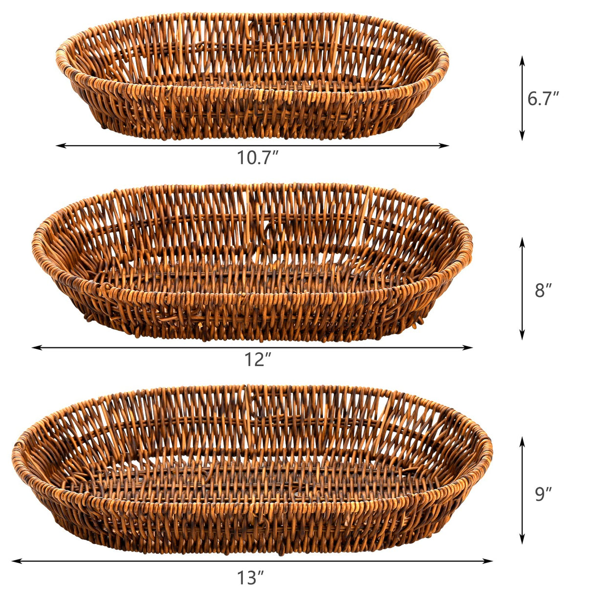 Hedume Set of 3 Wicker Baskets, Bread Baskets Sets, Tabletop Food Serving Baskets Trays, Handwoven Storage Basket Bin, Fruit Vegetables Sundries Storage Basket for Home, Restaurant, Bakery Hedume