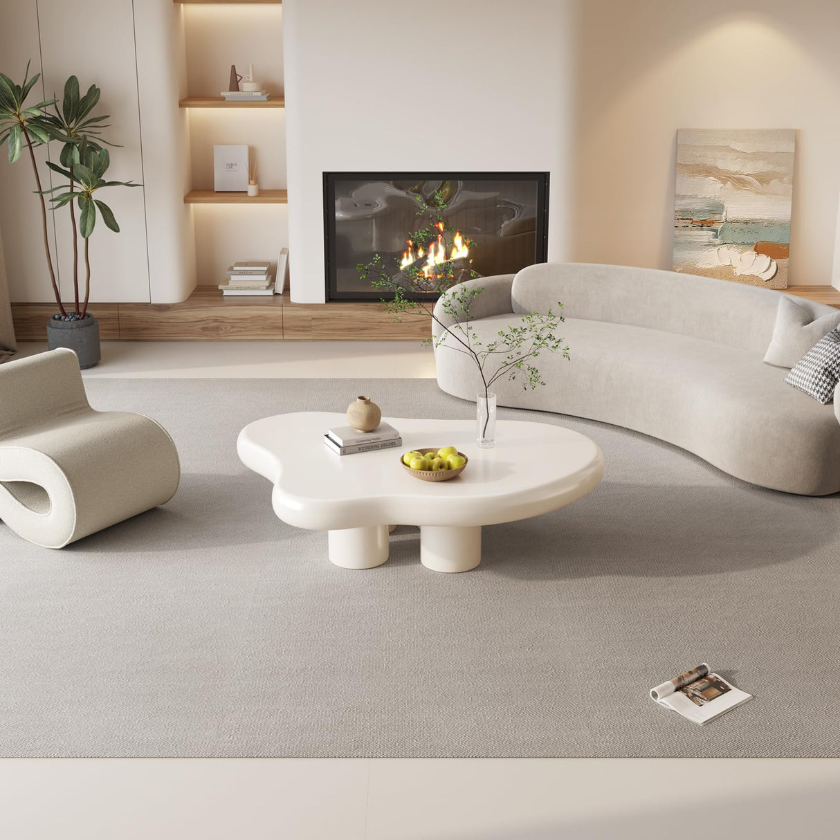 Guyii Cloud Coffee Table, Cute White Modern Tea Table, Irregular Indoor End Table for Living Room, Free Shape with 4 Legs, 35.82 Inches Guyii