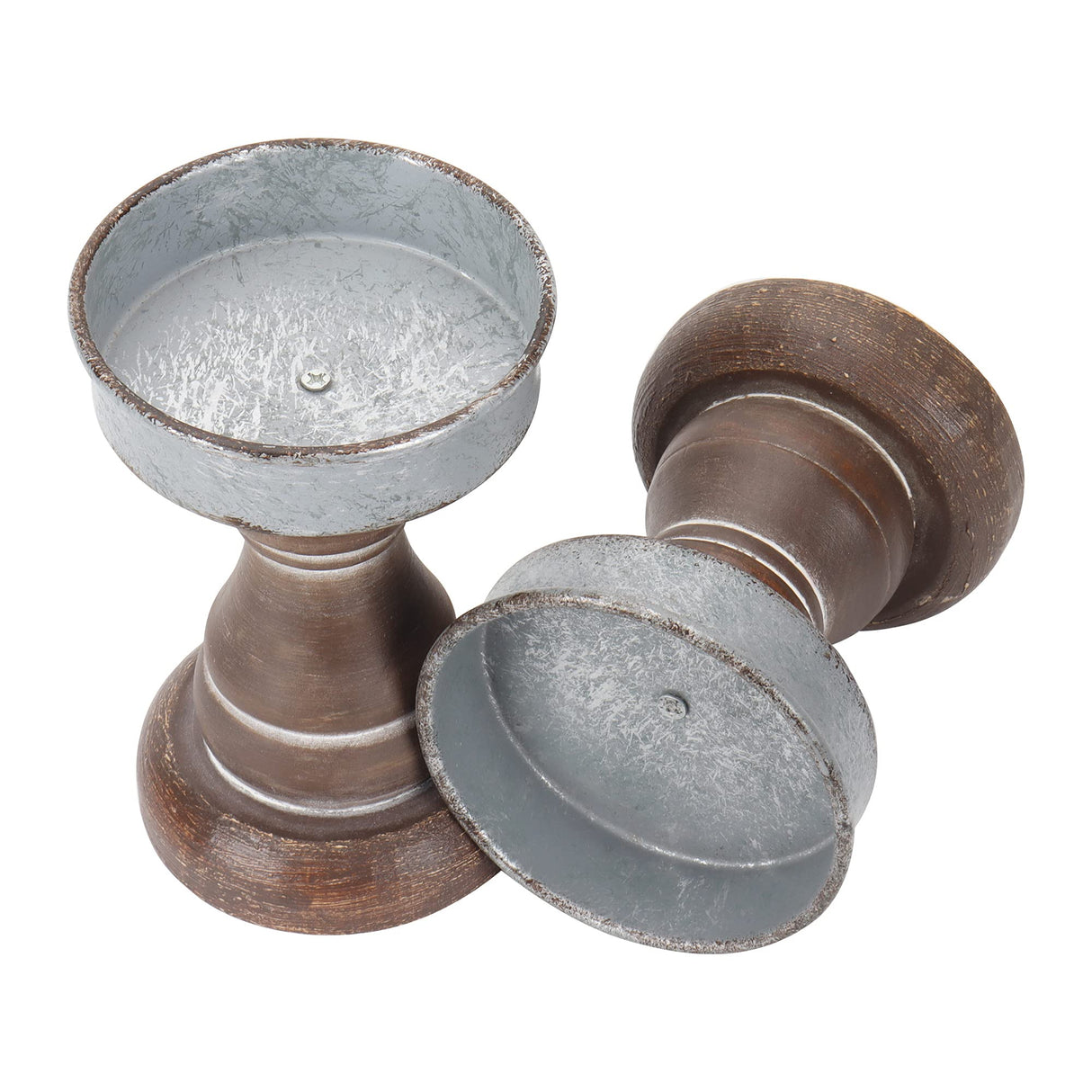 GenMous&Co. Decorative Candle Holders Pedestal Rustic Wood for Pillar Candle Farmhouse Candlestick Holder Galvanized Plate for Mantel, Dining Table, Centerpiece,Coffee Bar,Set of 2(Brown GENMOUS & CO.