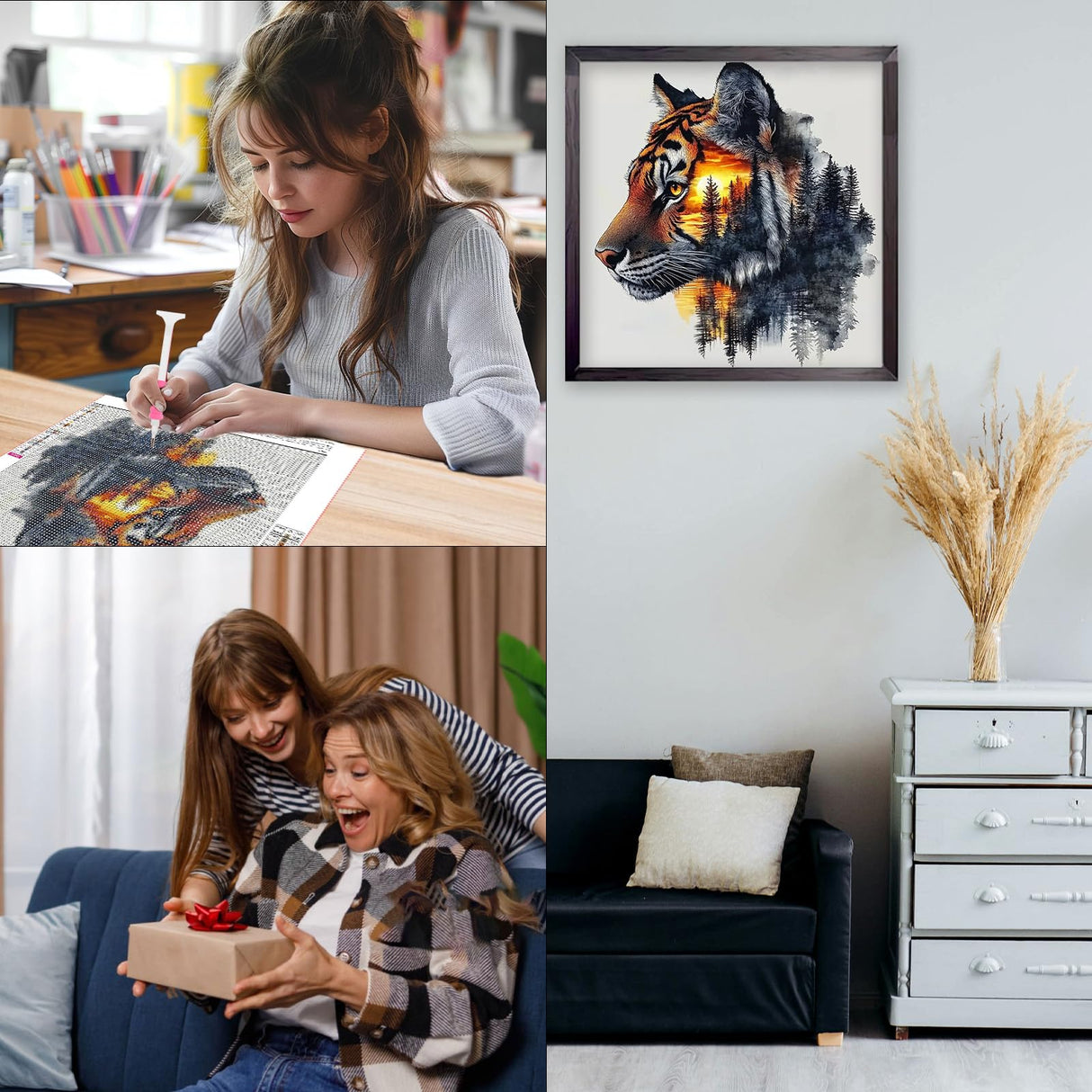 CEOVR Tiger Diamond Painting Kits for Adults, Forest Tiger Diamond Art Dots 5D Full Drill DIY Animal Gem Art, Adult Crafts Kits Arts and Crafts, Wall Decor for Home Office 12x12in CEOVR