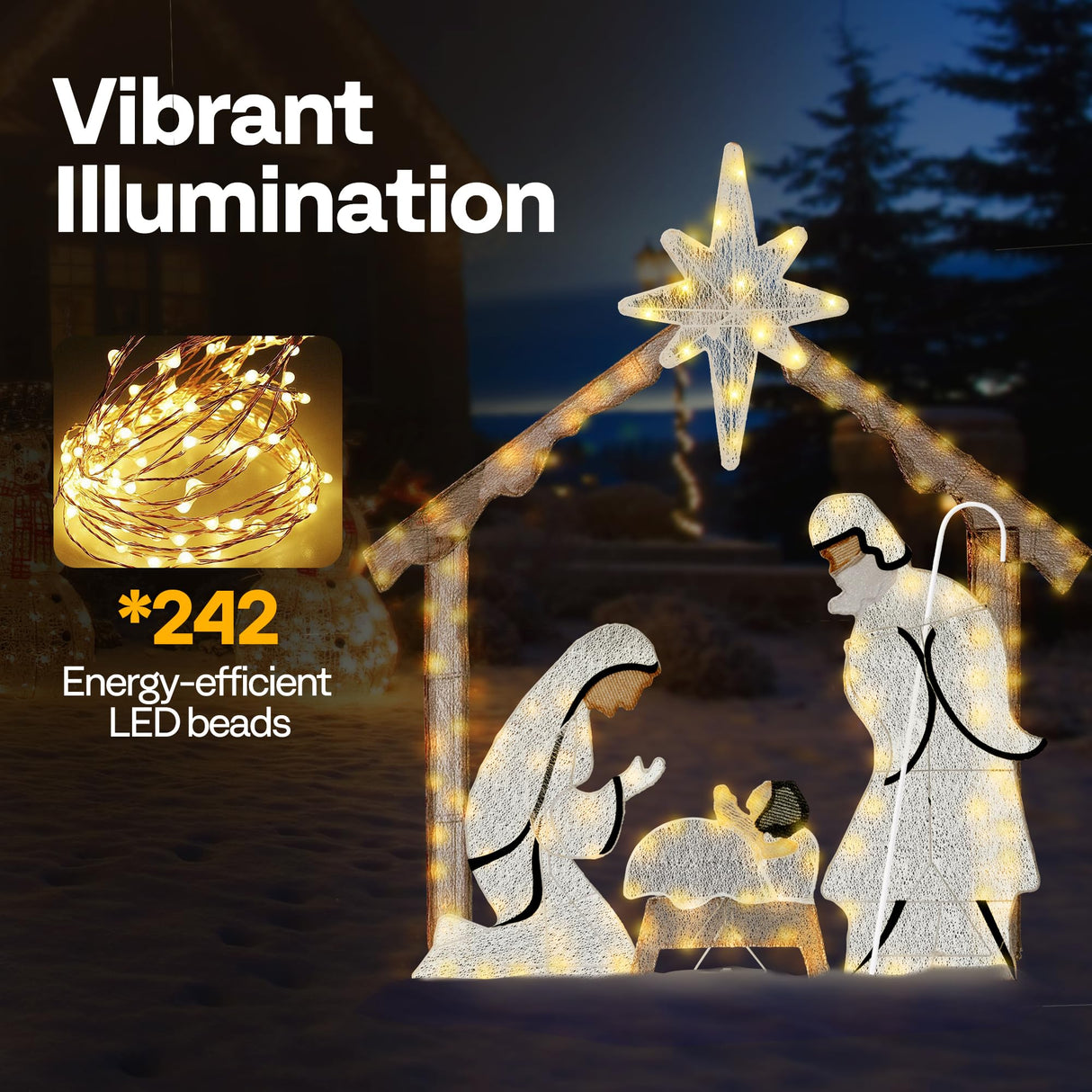 VIVOHOME 5FT Lighted Nativity Scene Outdoor, Christmas Nativity Set for Yard, Lawn, Garden, Party VIVOHOME