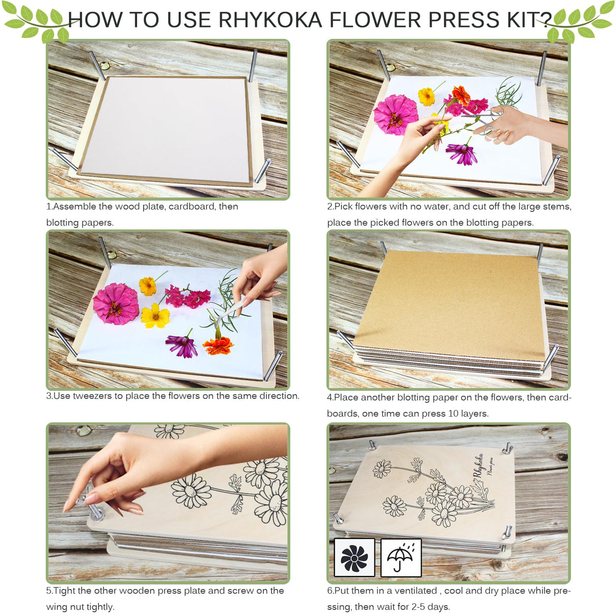Rhykoka Large Flower Press Kit for Adults, 10 Layers 11.8 x 8.3 Inches DIY Wood Leaf Plant Press Kit, Great Gift for DIY Arts and Crafts Lovers (Light Beige) Rhykoka