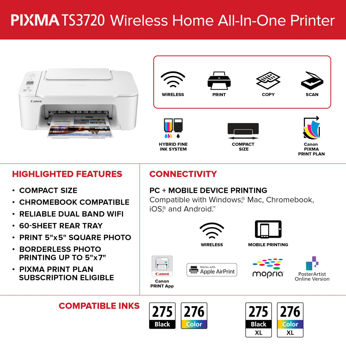 Canon PIXMA TS3720 Wireless All-in-One Printer (6671C022) Canon