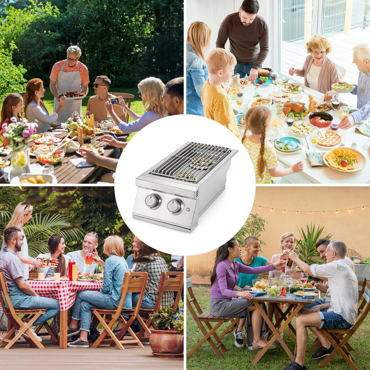 Hygrill 24,000BTU Liquid Propane Double Side Burner, Built In Double Grilling Side Burners for Outdoor Kitchen, Outdoor BBQ Grill Island Stanbroil