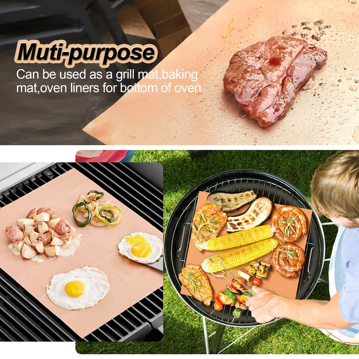 UBeesize Copper Grill Mats for Outdoor Grill, Set of 6 Heavy Duty Grill Mats, Non Stick BBQ Grill Mats & Baking Mats, Resuable and Easy to Clean, Works on Gas Charcoal and Electric BBQ-15.75 x 13 Inch UBeesize