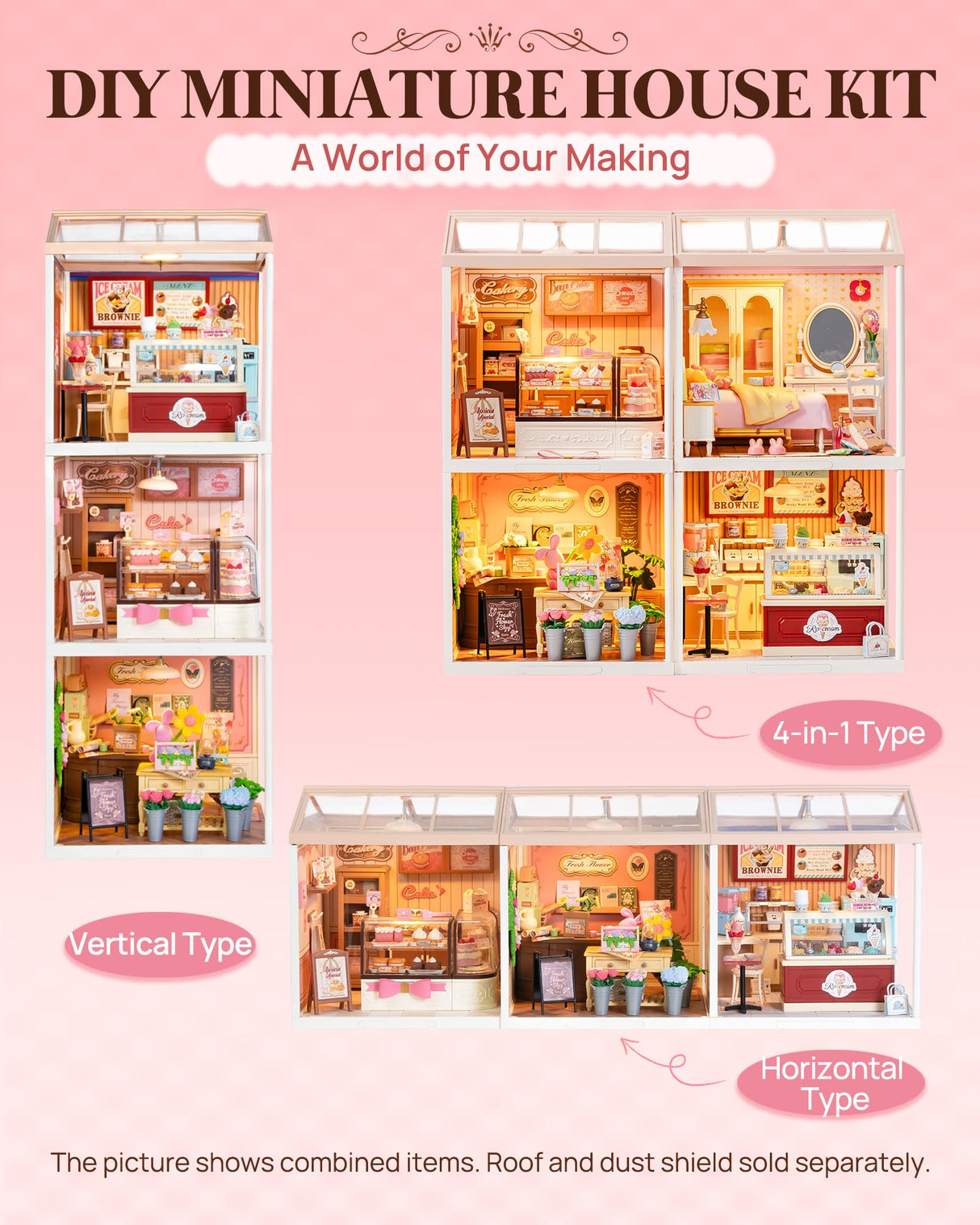 Rolife Super Creator DIY Miniature Plastic House Building Set Playset with LED, Suitable for Mini Figures Construction Toys Diorama Kit Gifts for Teens Adults (Tasty Cake Shop) Rolife