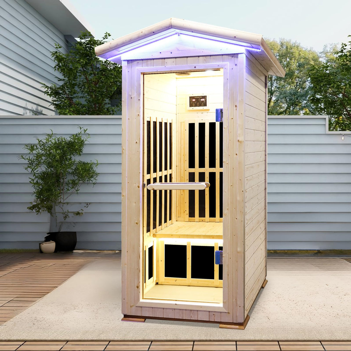 Outdoor Sauna 1 Person for Home Backyard Sauna Outdoor Infrared Sauna 1 Person Dry Sauna for Home Far Infrared Sauna Outdoor Spruce Wood Sauna 1300W Low EMF Single Person Infrared Sauna Room in Home RIGO